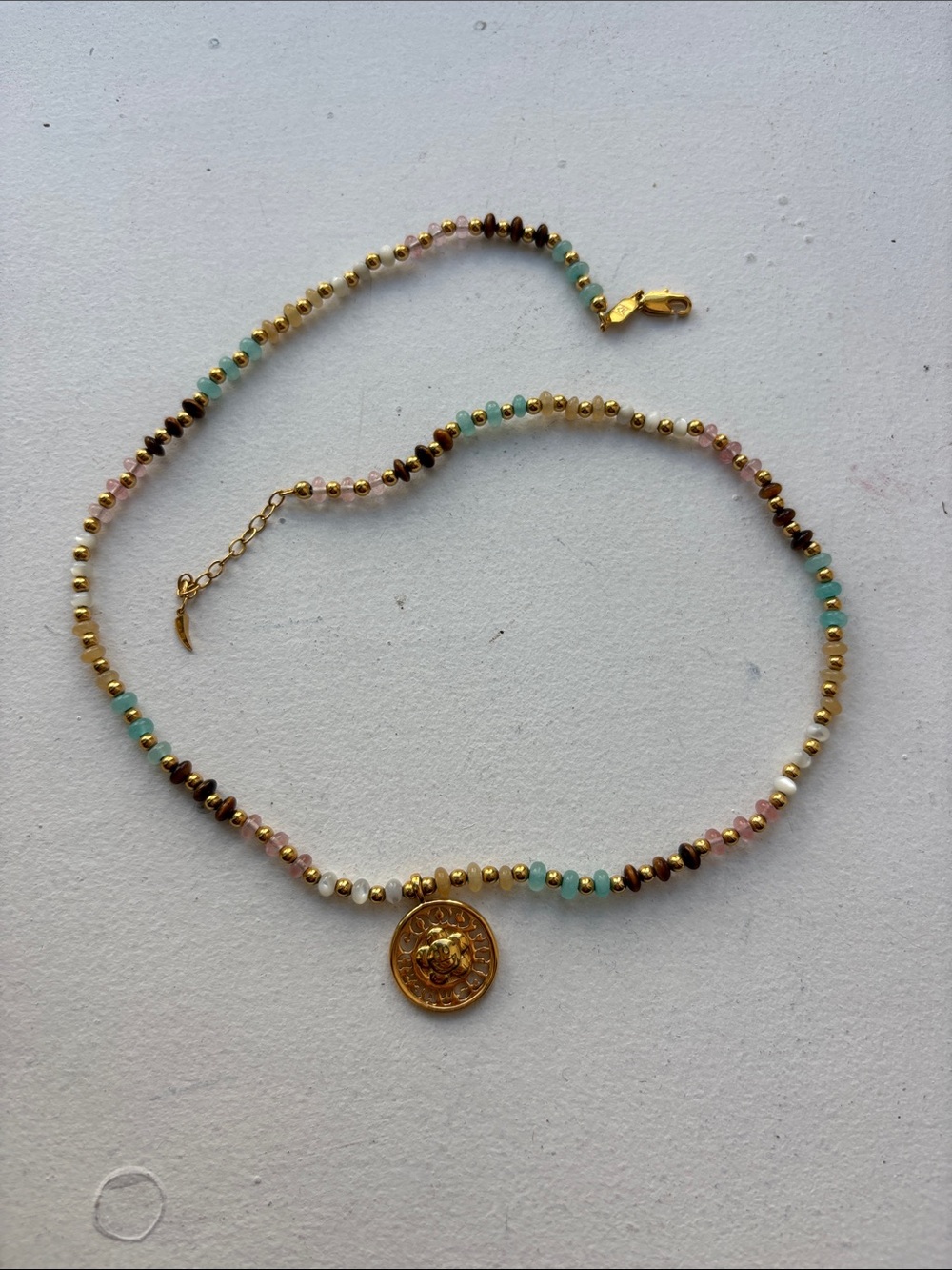 Gold Color Coin Pendant Beaded Necklace - Multicolor